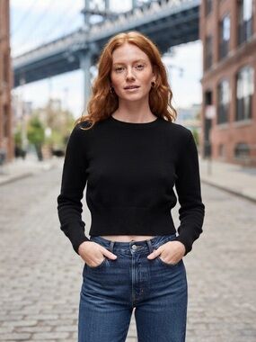 J.Crew Black 100% Cashmere Cropped Crewneck Sweater